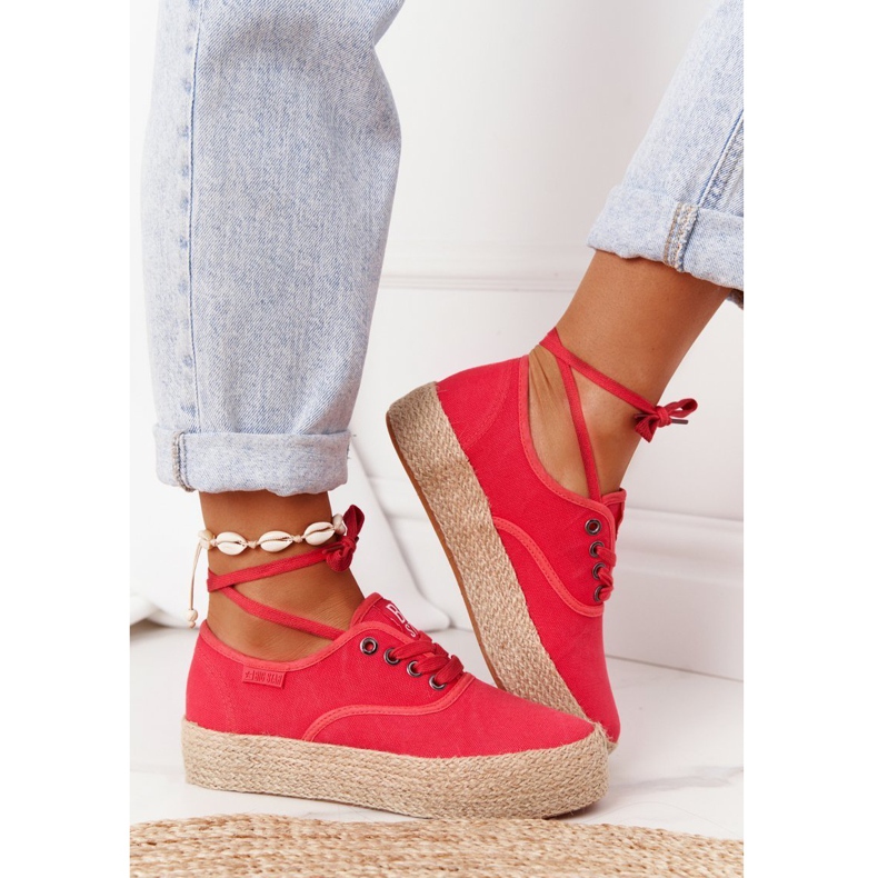 Fűzött espadrilles fonott platformon Big Star FF274141 Red piros 2