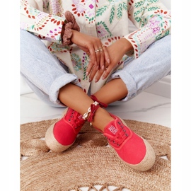 Fűzött espadrilles fonott platformon Big Star FF274141 Red piros 3