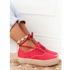 Fűzött espadrilles fonott platformon Big Star FF274141 Red piros 4