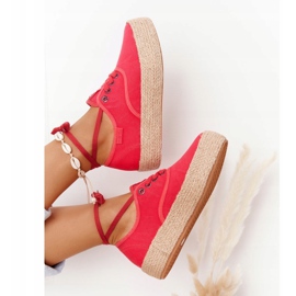 Fűzött espadrilles fonott platformon Big Star FF274141 Red piros 5