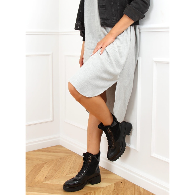 Csizma vastag talpon KL-757 Black fekete 2