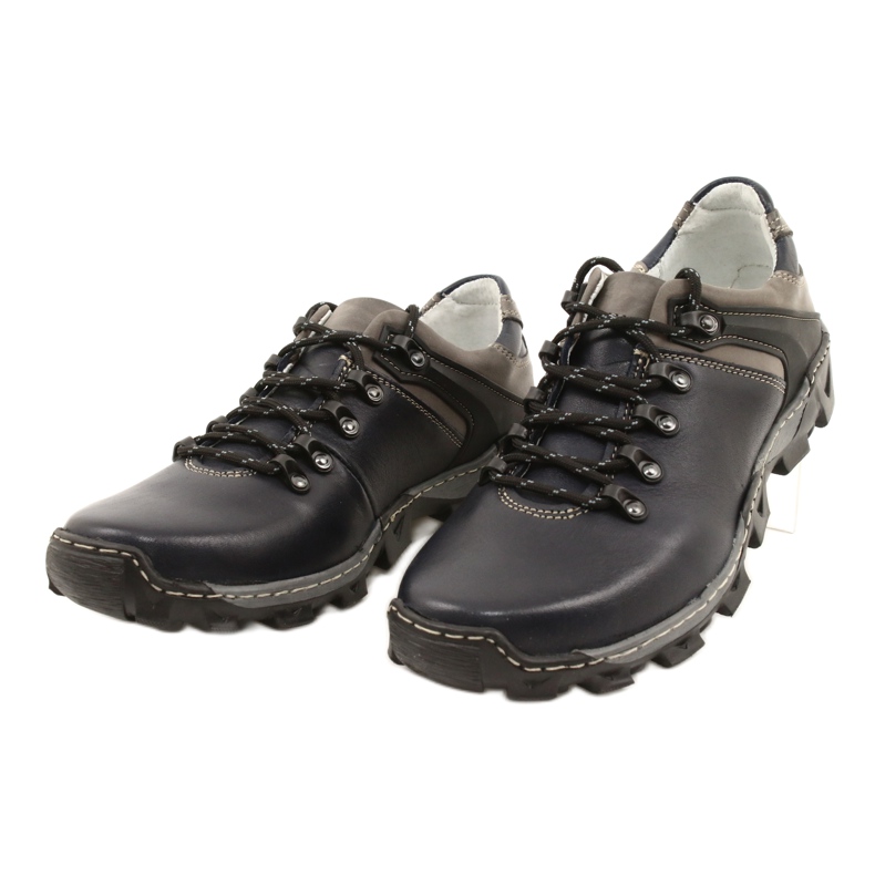 Bednarek Polish Shoes Férfi bőr túracipő 116 sötétkék szürke 2