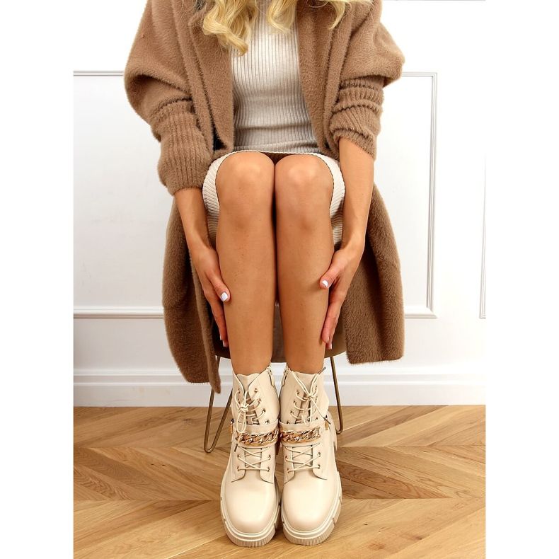 Katonai bézs csizma HB-106 PU / BEIGE lánccal 1