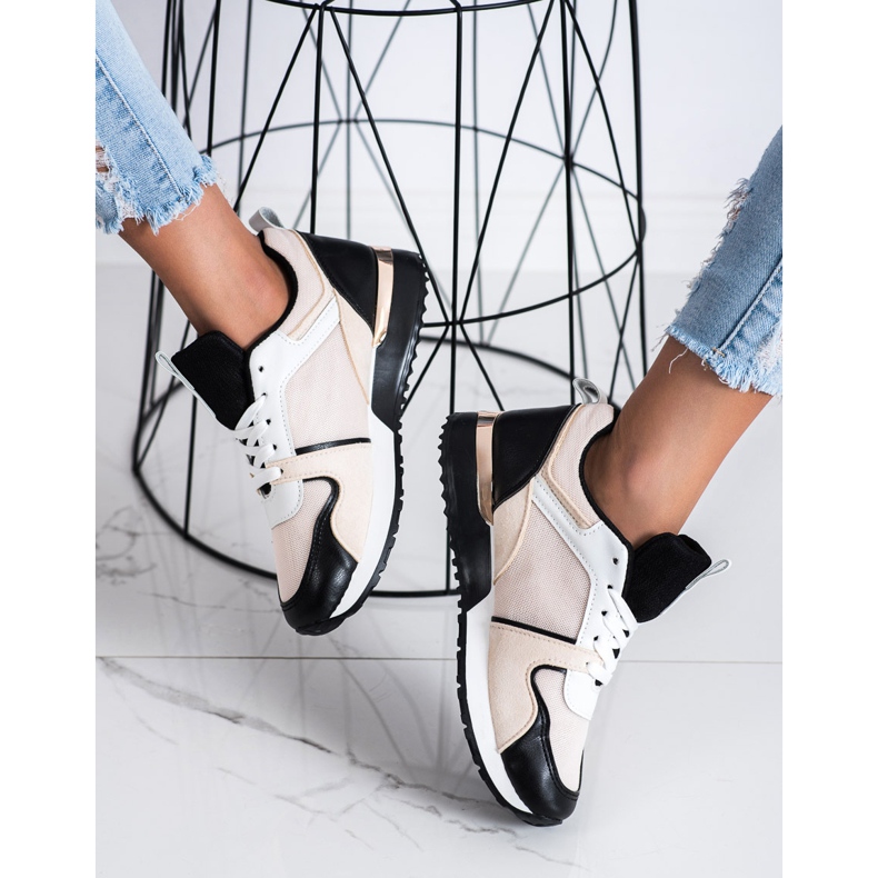 SHELOVET Színes cipők hálóval bézs fekete 1