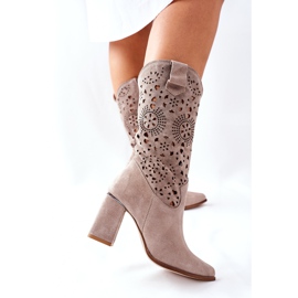 Lewski Shoes Női bőrcsizma sarkon Cappuccino Lewski 2923 Pick Me Up bézs 2