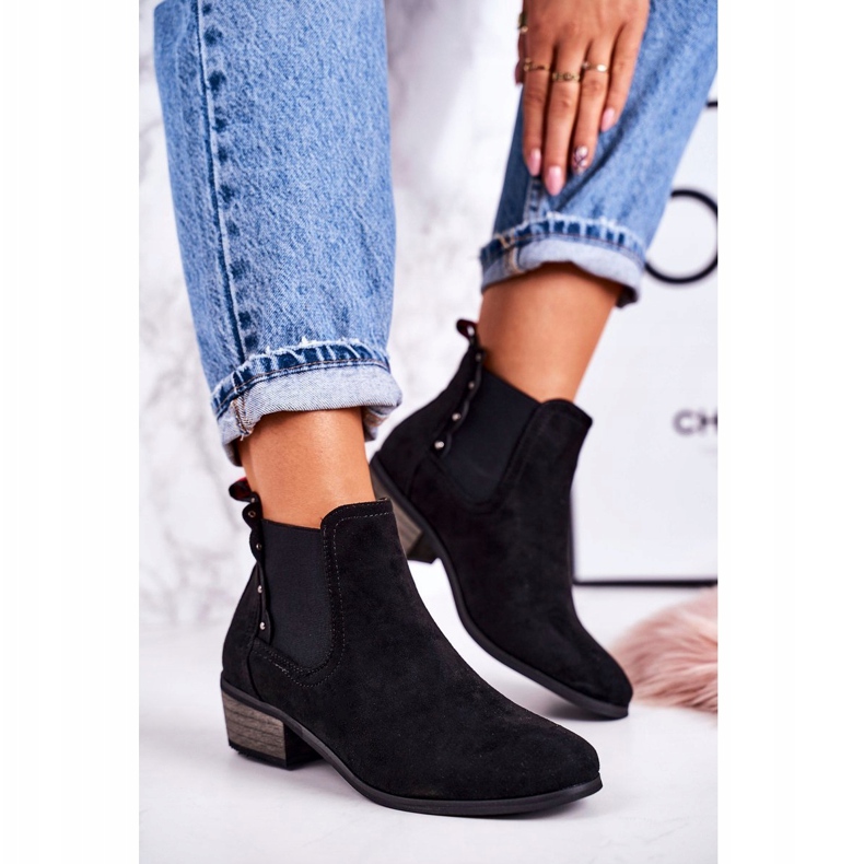 J. Star Női klasszikus Chelsea csizma Velúr fekete járócipő 1