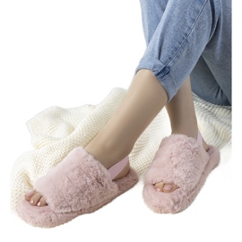 Rózsaszín női papucs rugalmas gumiszalaggal és Fierro bundával 1