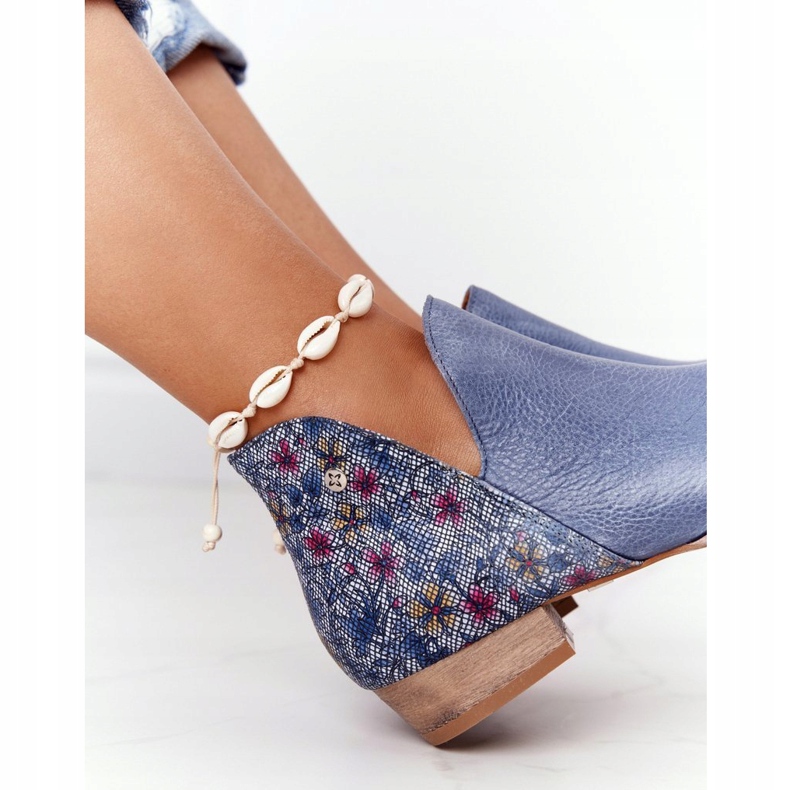 Bőr Maciejka csizma sötétkék virágokkal 04091-64 5