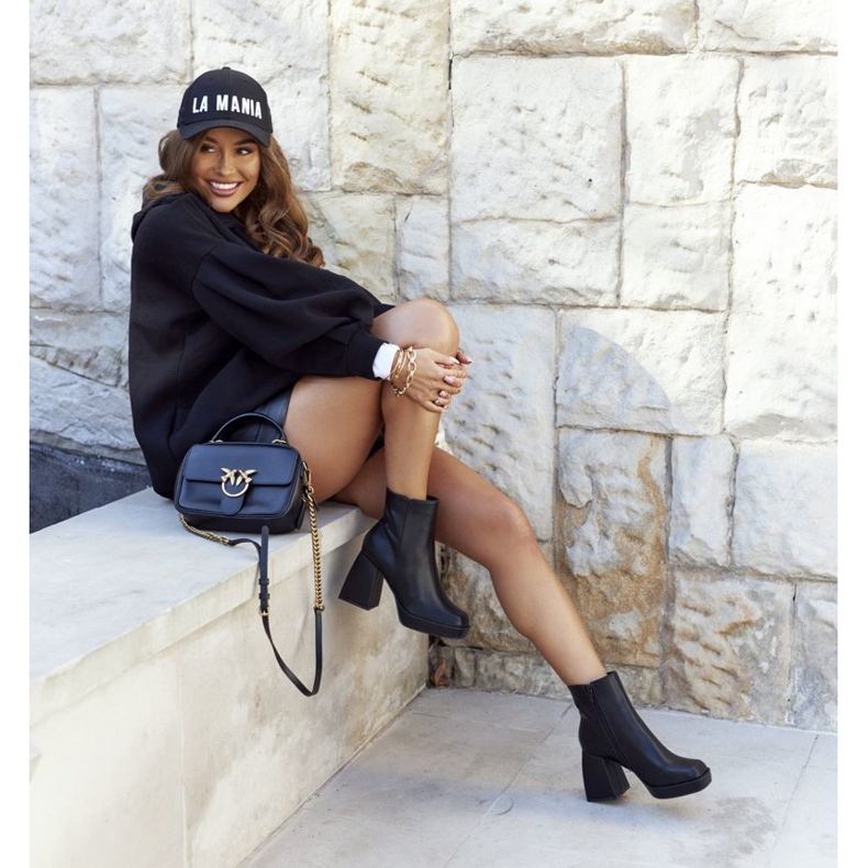 FJ1 Női meleg csizma négyszögletes posta fekete közelebb 2