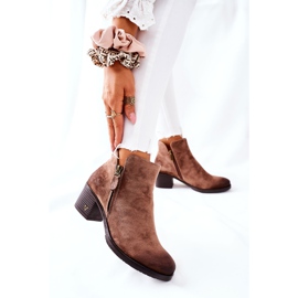 Vinceza Női csizma Velúr bézs Bellarena barna 2