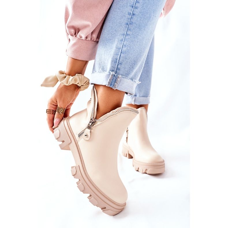 FI1 Női bokacsizma kivágással Bézs ritmus 1