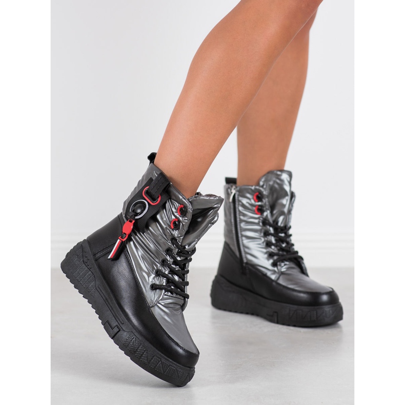 Seastar Meleg hócsizma a platformon fekete ezüst szürke 1