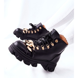 PS1 Női meleg trapper csizma lánccal fekete Labri 1