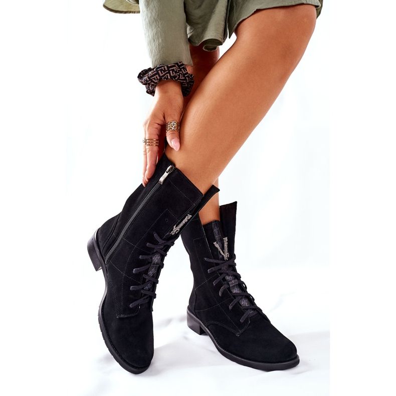 Női Velúr bőr csizmacsizma Nicole Black 2581/028 fekete 2