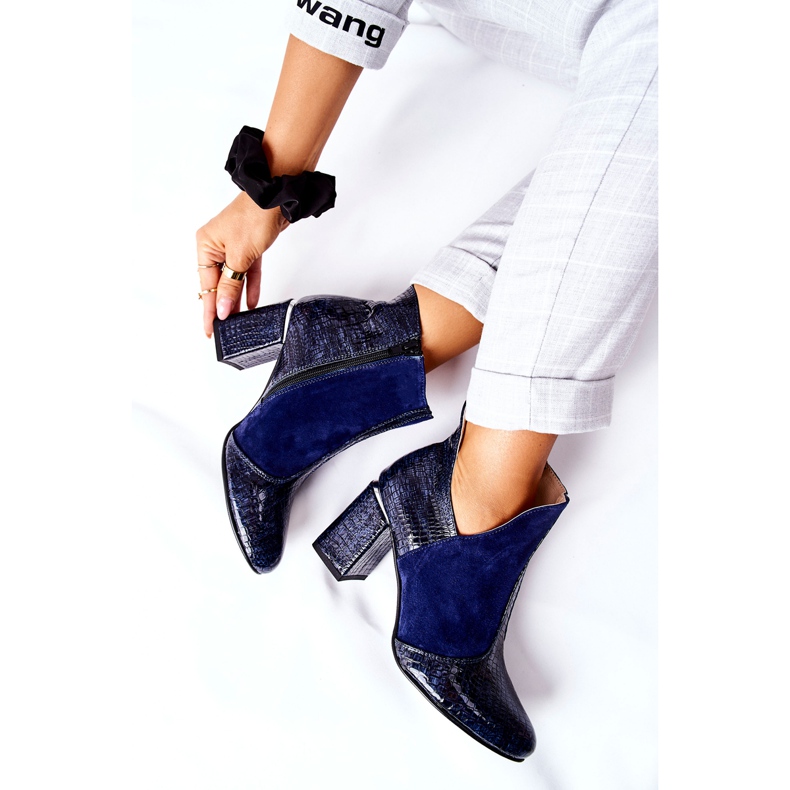 PA2 Női bőrcsizma sarkon Navy Blue I Wish kék 1