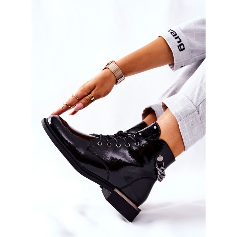 Lakkozott meleg csizma Sergio Leone Black BT405 fekete 2