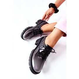 S.Barski Lakkozott, kötött fekete-szürke Mosa cipő 2