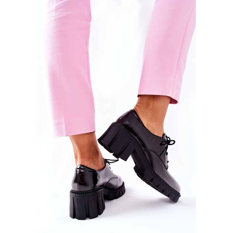 S.Barski Lakkozott, kötött fekete-szürke Mosa cipő 1