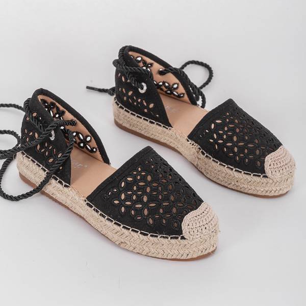 Fekete Peekaboo áttört espadrillák 1