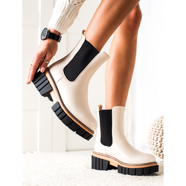 Seastar Chelsea csizma a divat platformon bézs fekete 2