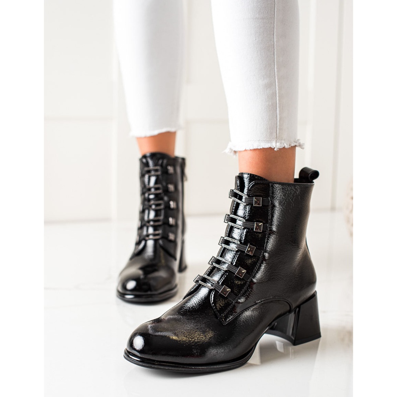 S. BARSKI Kényelmes magas sarkú csizma fekete 1