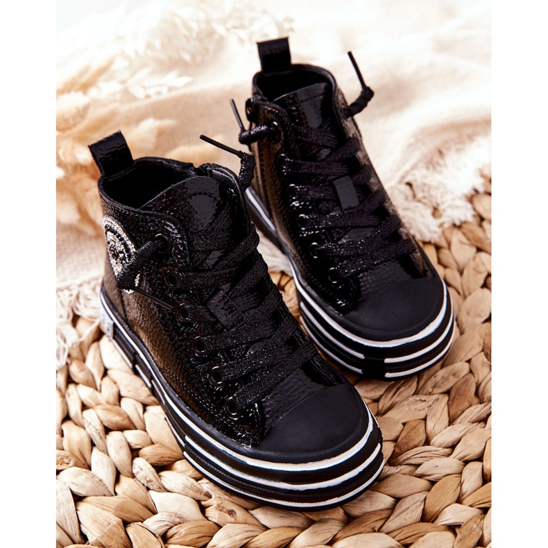 PA1 Gyerek cipők, magasan lakkozva, cipzárral, fekete Evia 1