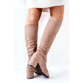 Vinceza Női csizma magas sarkú velúr bézs Newferry 1