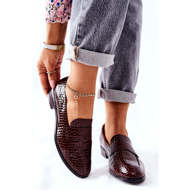 Vinceza Lakkozott cipő, barna vászon állatmintával 1