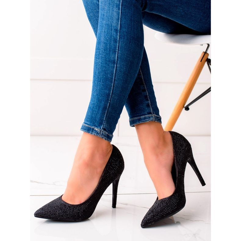 TRENDI Fekete magassarkú kristályokkal 1