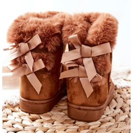 FR1 Gyermek meleg csizma íjakkal Khaki Funky Snow Boots barna 1