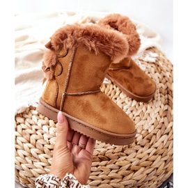 FR1 Gyermek meleg csizma íjakkal Khaki Funky Snow Boots barna 2