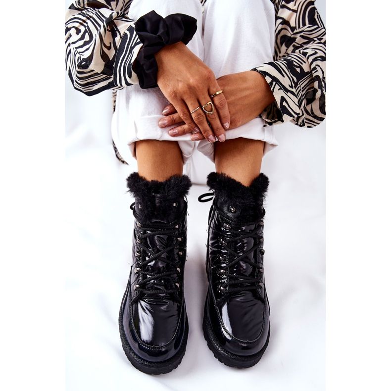 POTOCKI Magas szőrméből szigetelt hócsizma, fekete tüsszentés 2