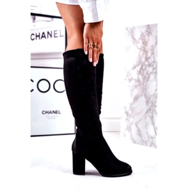 S.Barski Női csizma sarkán Velúr fekete sokszor 4