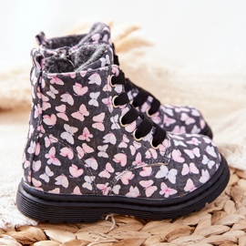 PE1 Szürke gyapjúval melegített bőrcsizma Amy pillangókkal 2