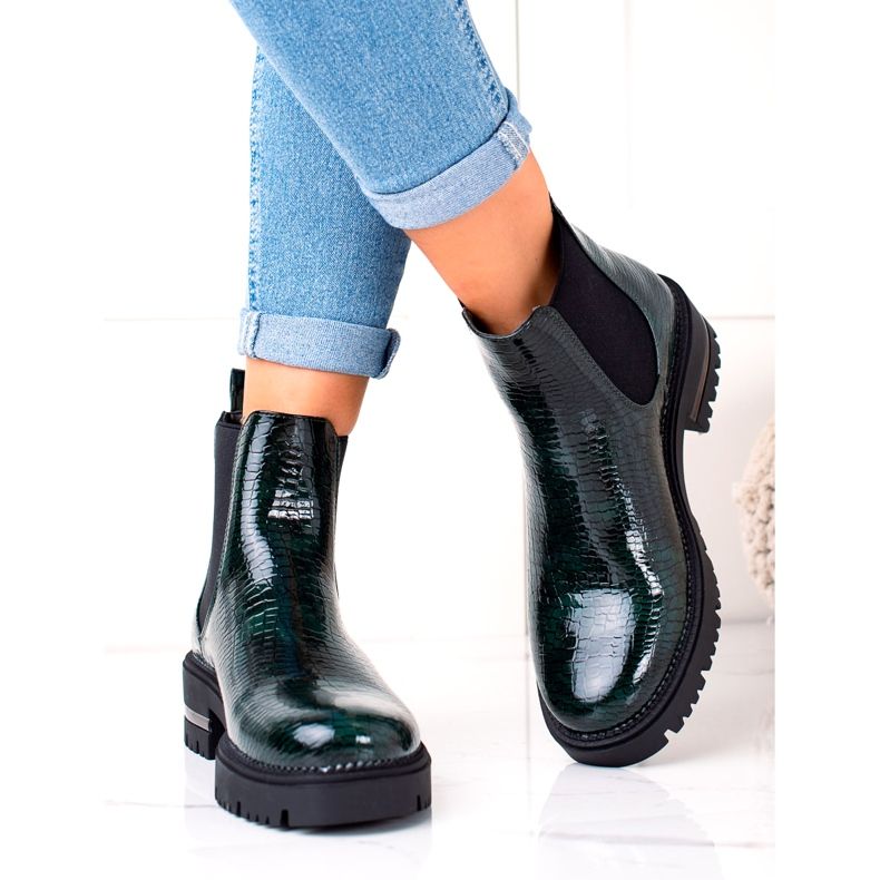 Lakkozott csizma Łuska Sergio Leone TR746 Zöld 2