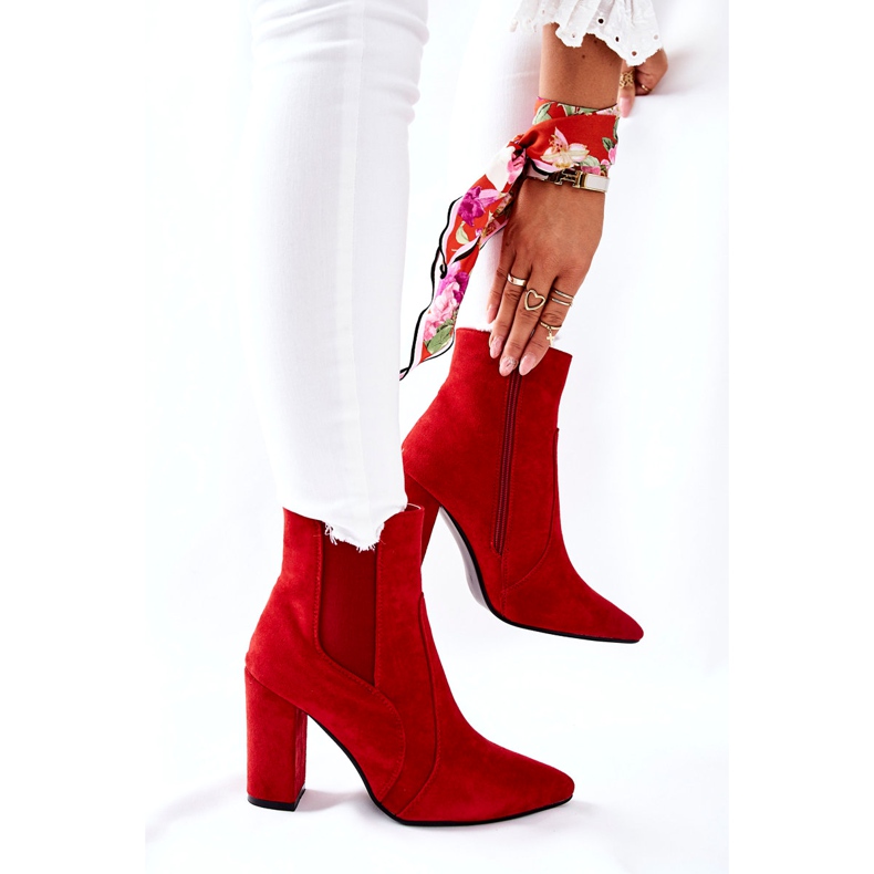 PG1 Női velúr csizma sarkán Piros Kastren 3