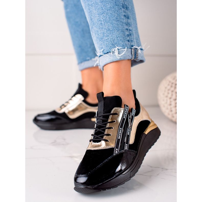 W. Potocki Fekete és arany cipők Potocki bőrből aranysárga 1