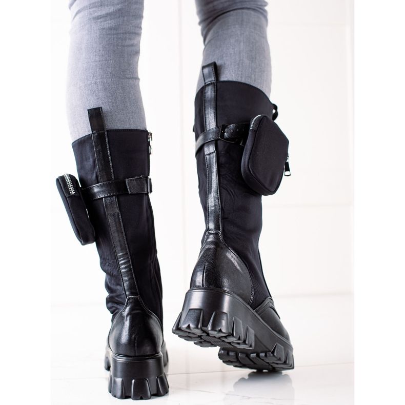 TRENDI Magas dolgozók zsebbel fekete 1