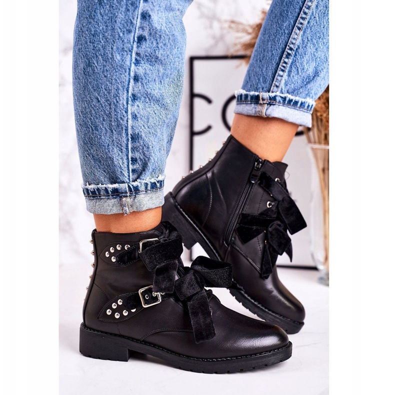 SEA Női meleg csizma csattal és szalaggal Fekete különleges 4