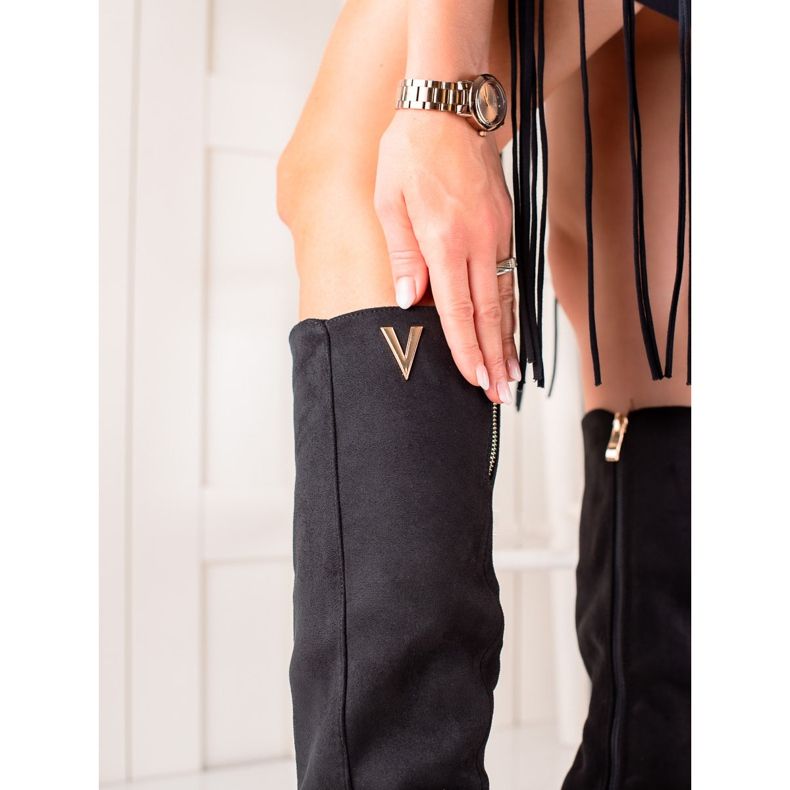 TRENDI Elegáns velúr csizma fekete 1