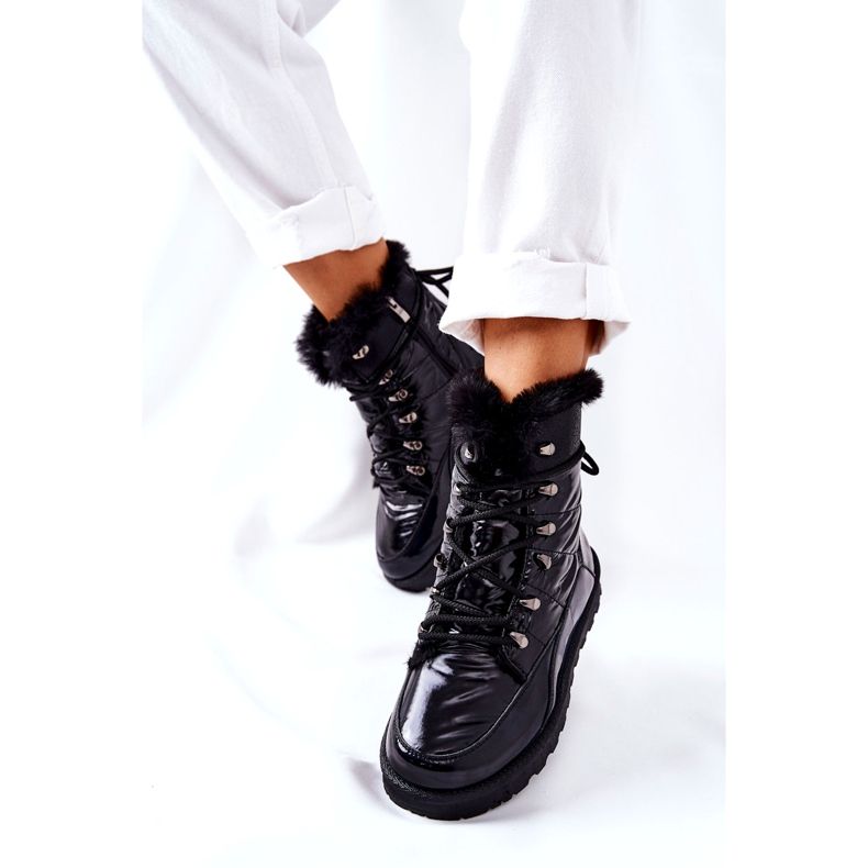 POTOCKI Magas szőrméből szigetelt hócsizma, fekete tüsszentés 5