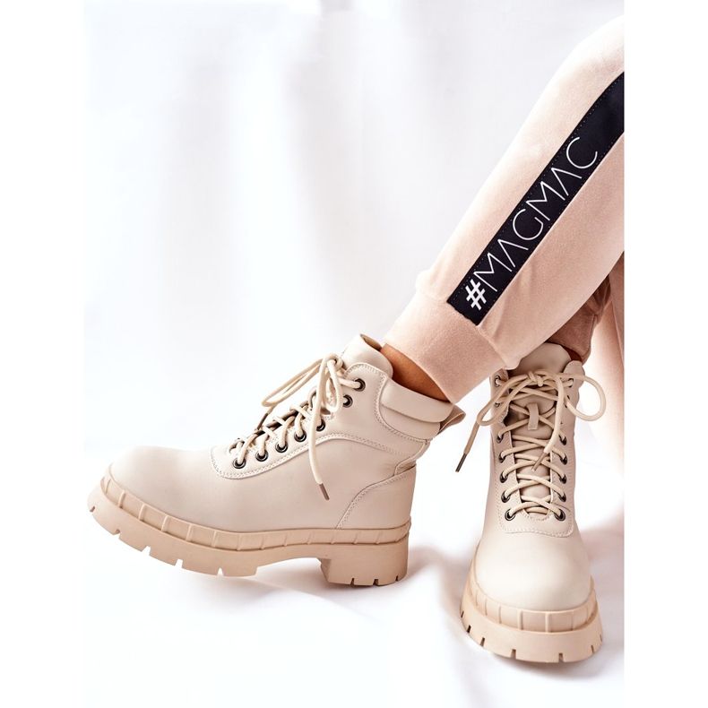 Ideal Shoes Timberki Csizma Traperki Beżowe Mustgrow bézs 1