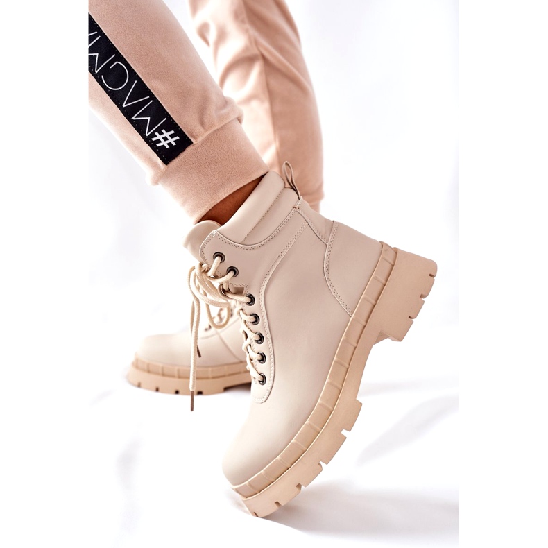 Ideal Shoes Timberki Csizma Traperki Beżowe Mustgrow bézs 3