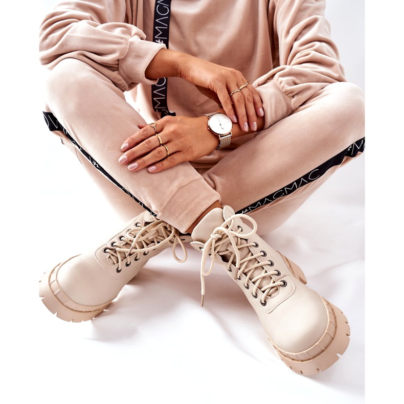 Ideal Shoes Timberki Csizma Traperki Beżowe Mustgrow bézs 5