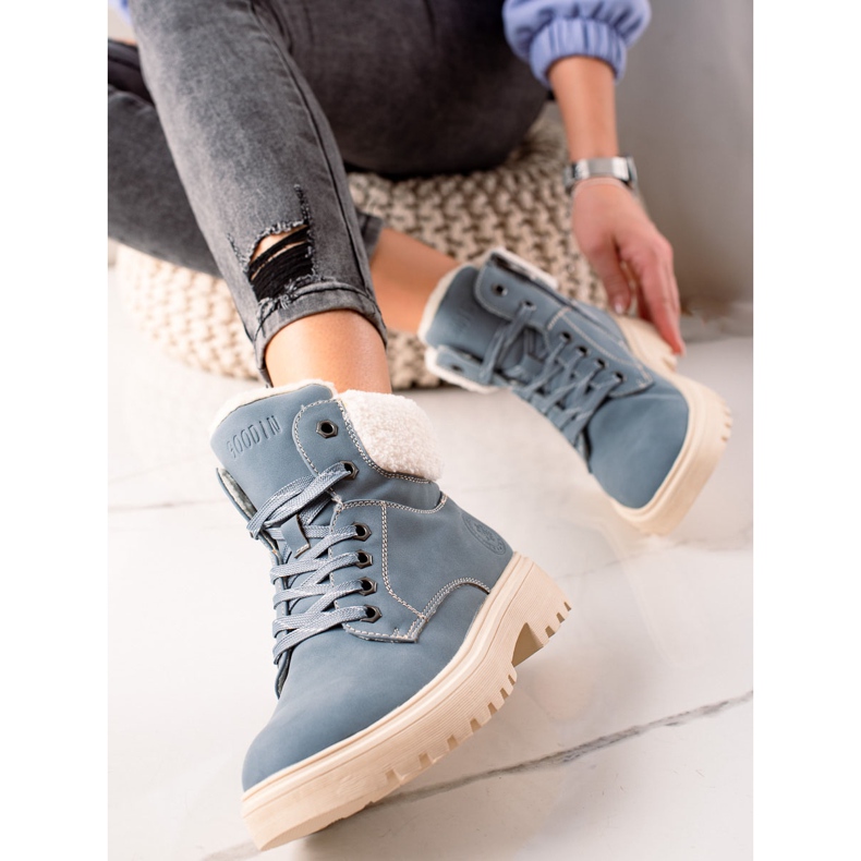 Goodin Stílusos trapperek Eco bőrből bézs kék 1