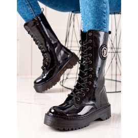 Filippo Bőr csizma az emelvényen fekete 2