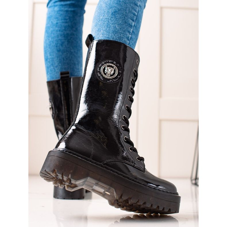 Filippo Bőr csizma az emelvényen fekete 1