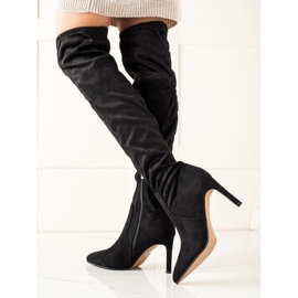 Evento Szexi combig érő csizma magas sarkon fekete 2