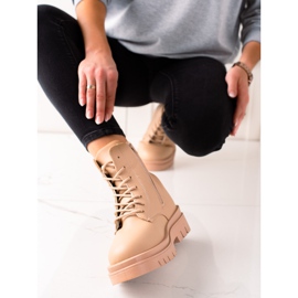 TRENDI Klasszikus barna túrabakancs a platformon bézs 1