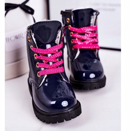 Szőrmével felmelegített gyermekcsizma, lakkozott Navy Pinkie sötétkék 3